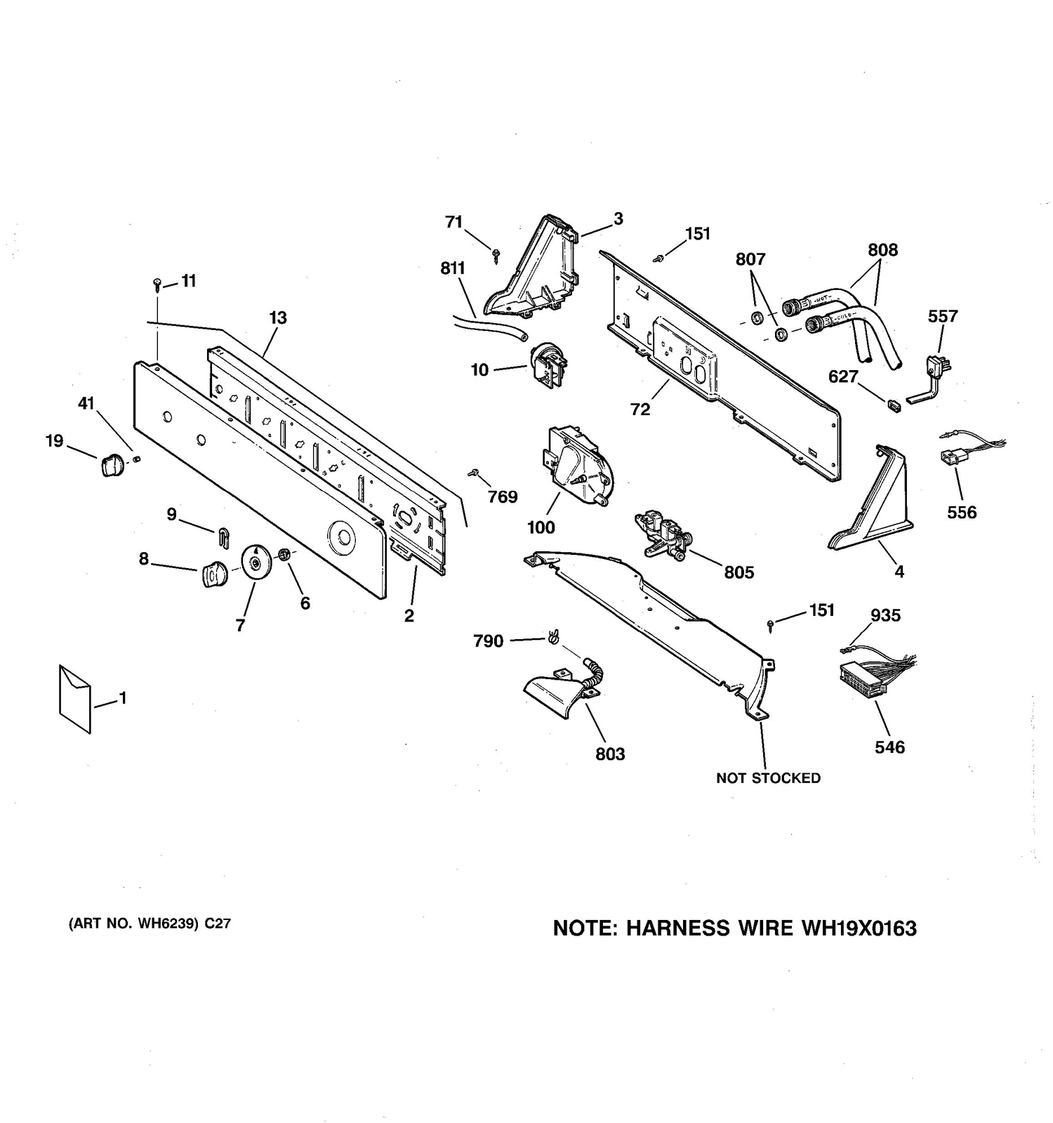 CONTROLS & BACKSPLASH Diagram and Parts List for MNSR1070B3WW  General Electric Washer