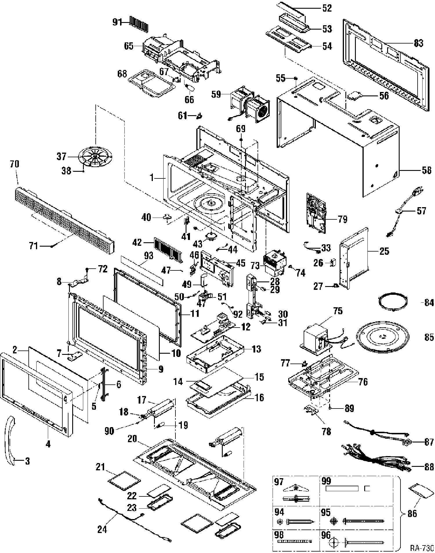 UNIT PARTS Diagram and Parts List for JVM1429CDC01  General Electric Microwave