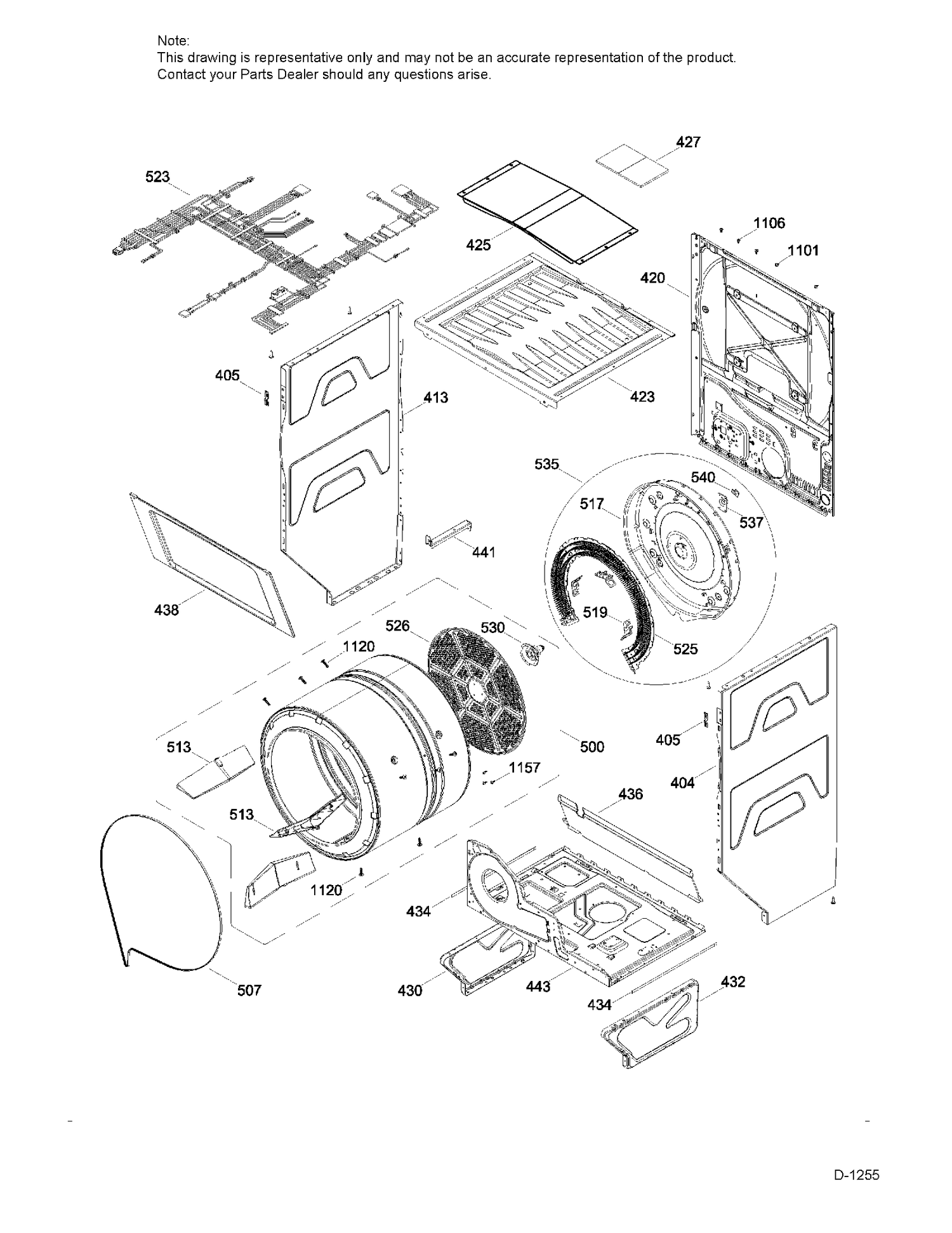 CABINET & DRUM DRYER Diagram and Parts List for C978-97322411  General Electric Dryer