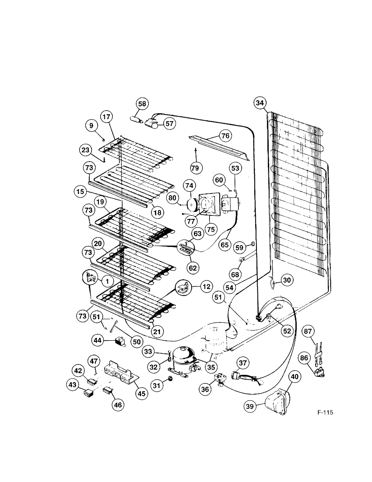 FREEZER Diagram and Parts List for 86160  General Electric Freezer