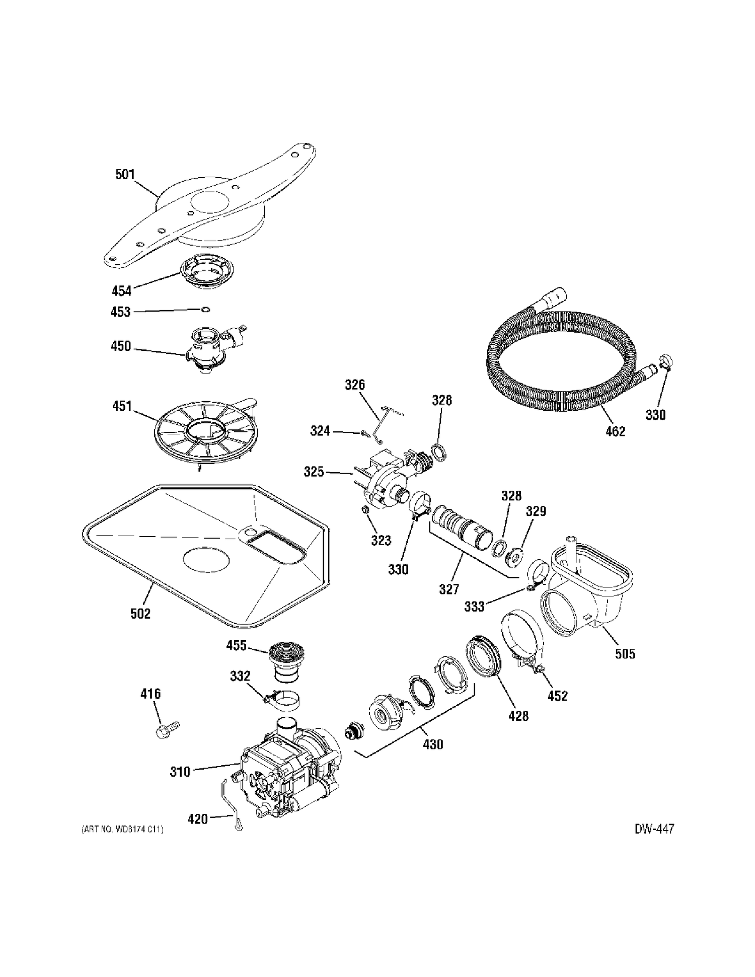 MOTOR & PUMP Diagram and Parts List for 4070800  General Electric Dishwasher