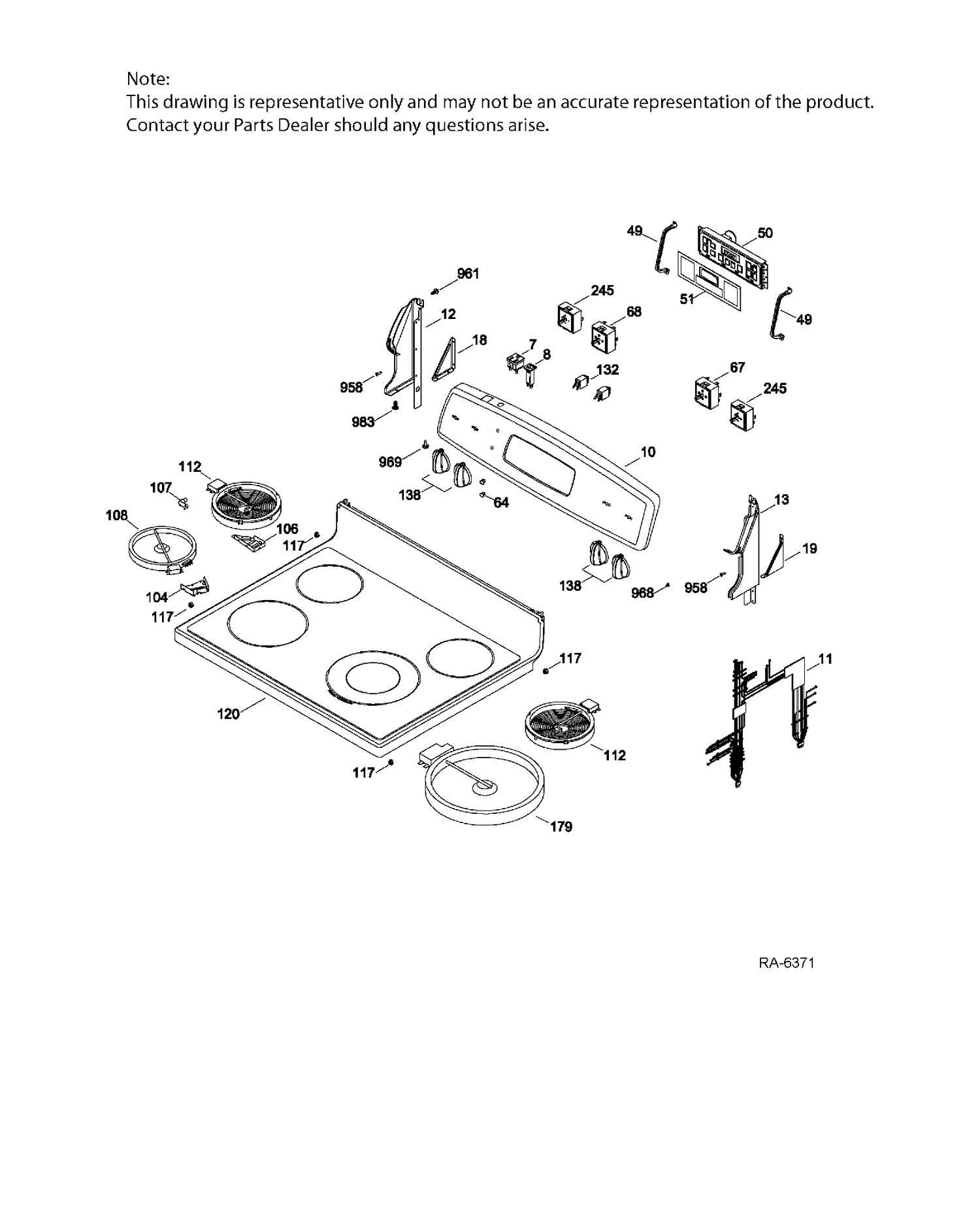 CONTROL PANEL & COOKTOP Diagram and Parts List for JCBP68MP2BS  General Electric Range