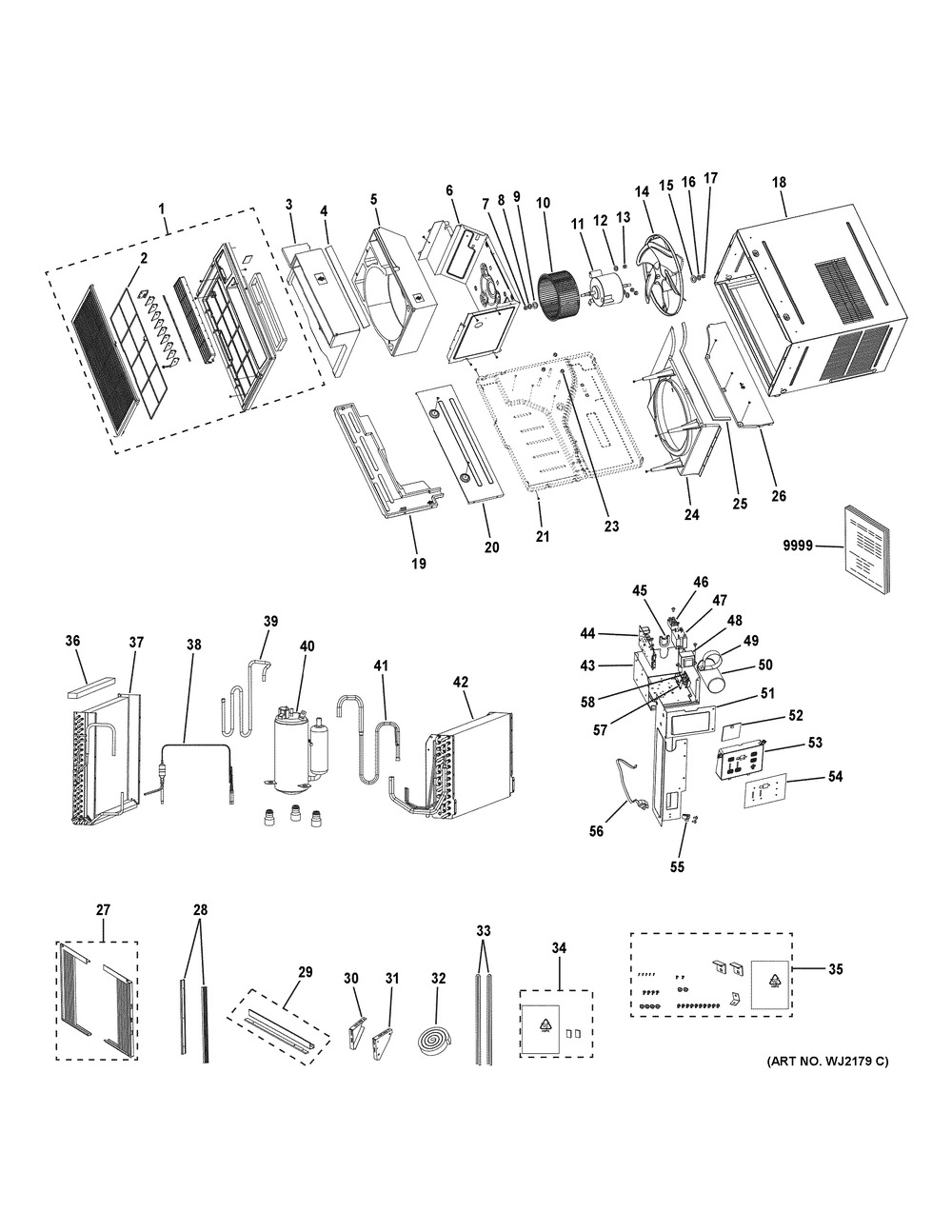 Room Air Conditioner Diagram and Parts List for AEW24DXH1  General Electric Air Conditioner