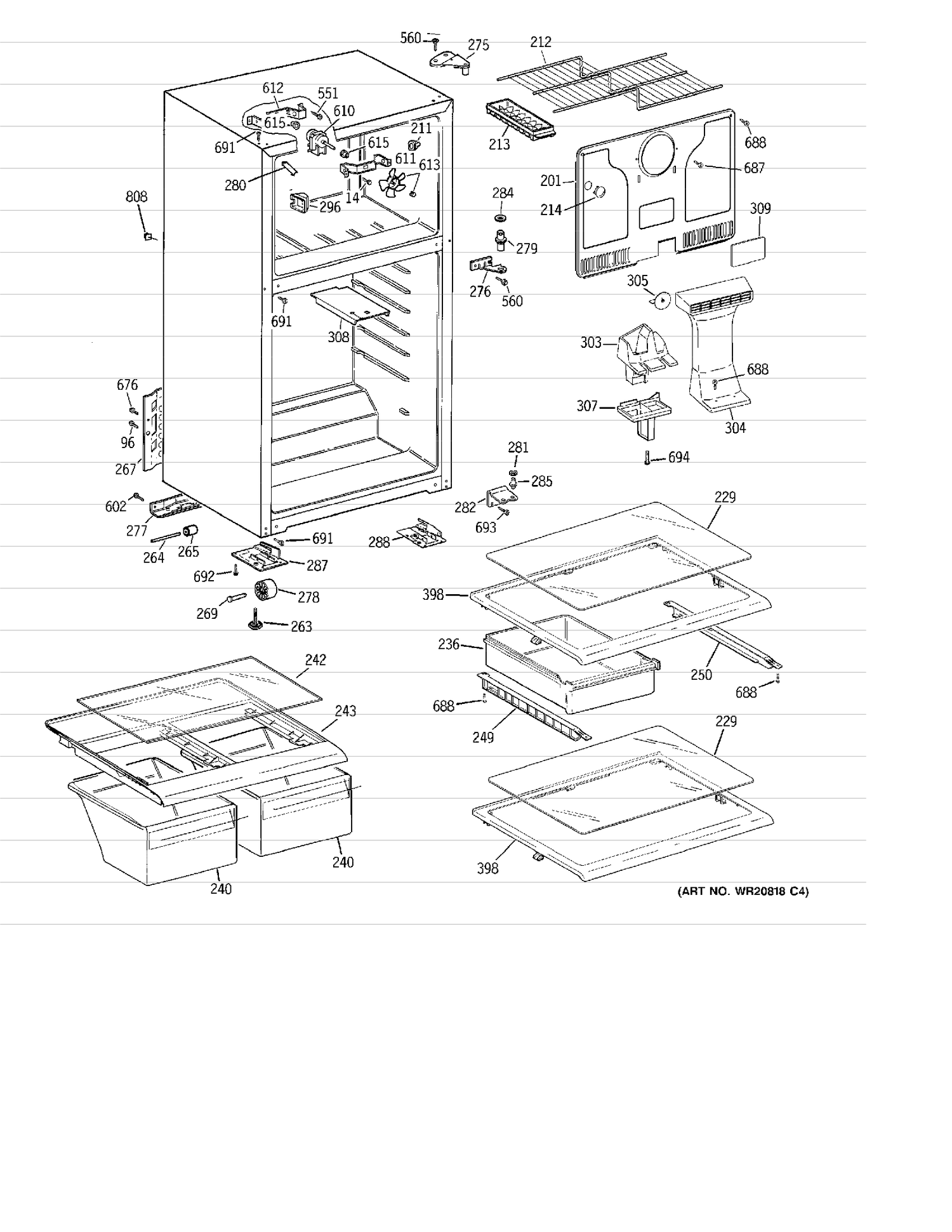 CABINET Diagram and Parts List for MTH18GBB3RWW  General Electric Refrigerator