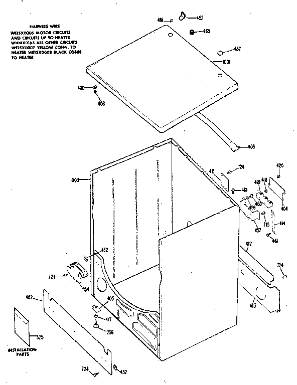 Cabinet & Top Diagram and Parts List for DDE058DGAL  General Electric Dryer