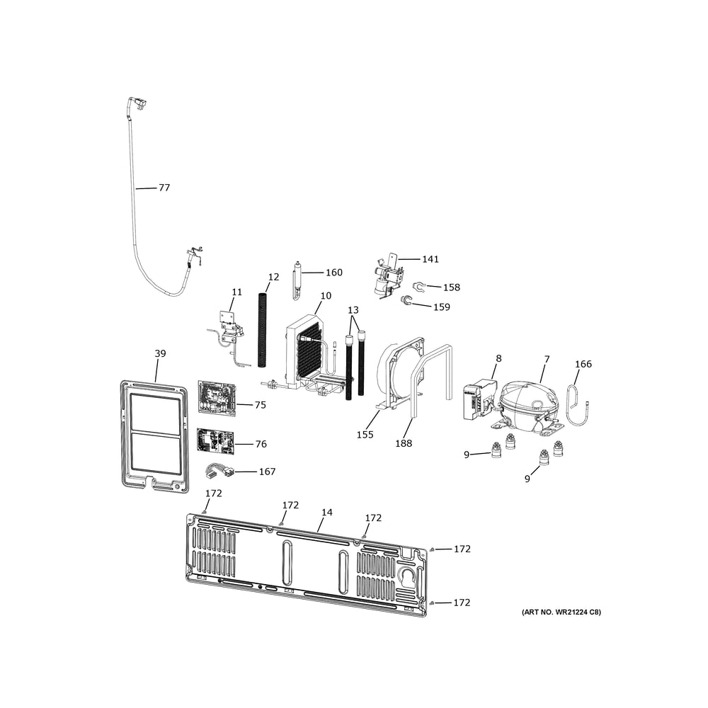 Machine Compartment Diagram and Parts List for PHD23BYWBFS  General Electric Refrigerator