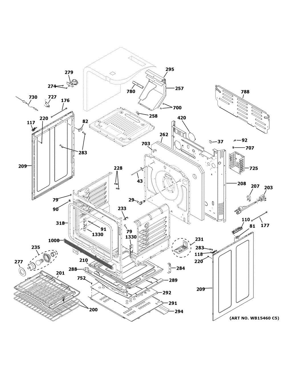Body Parts Diagram and Parts List for PGB930SEJ6SS  General Electric Range
