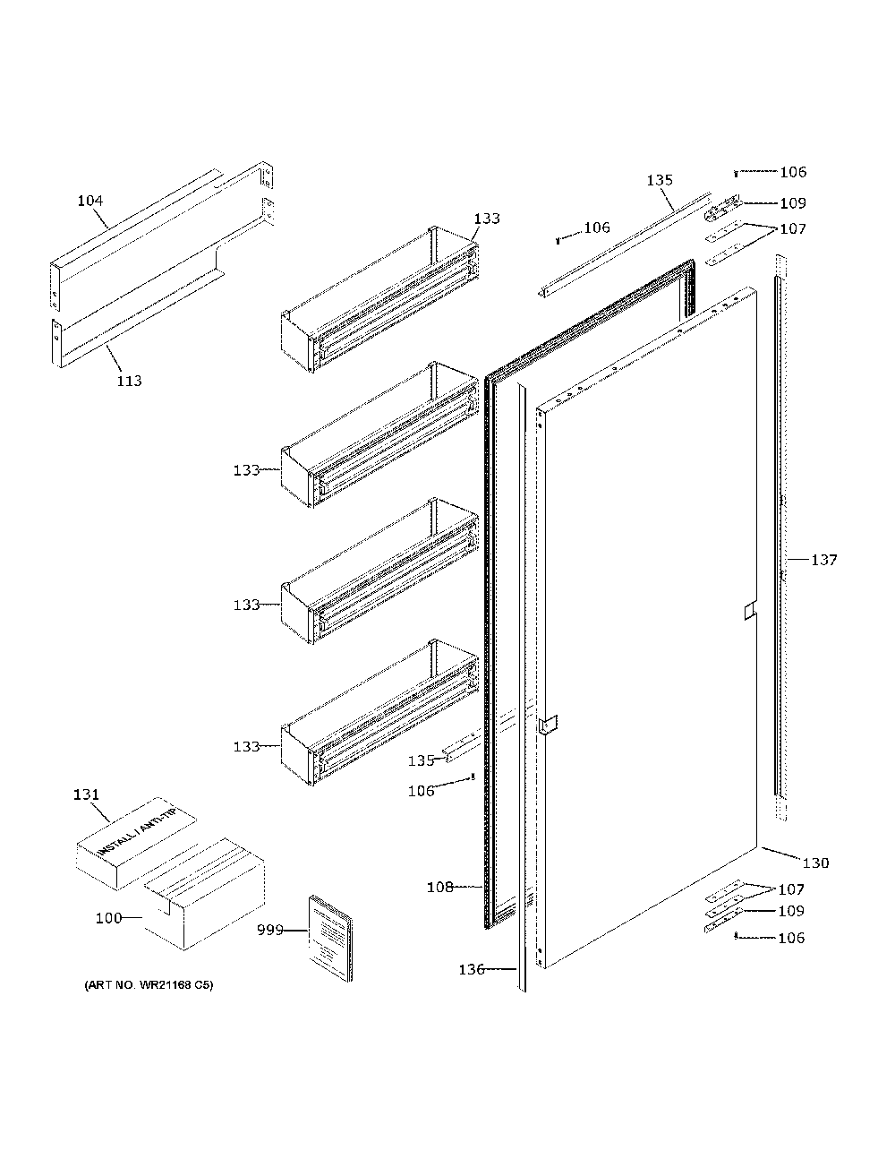 Door Diagram and Parts List for ZIR301NBRAII  General Electric Refrigerator
