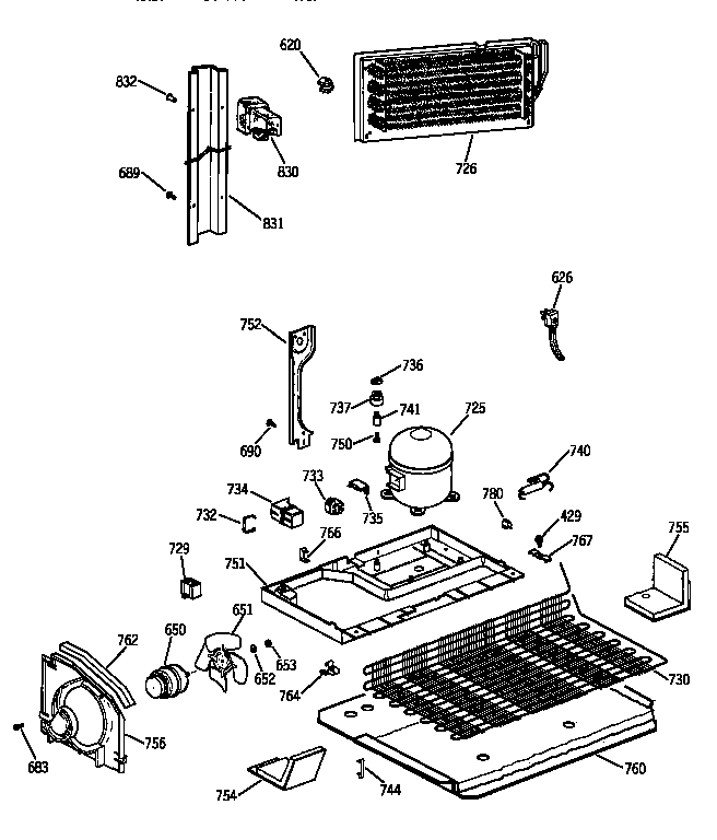 Unit Parts Diagram and Parts List for TBT25JAXLRWW  General Electric Refrigerator