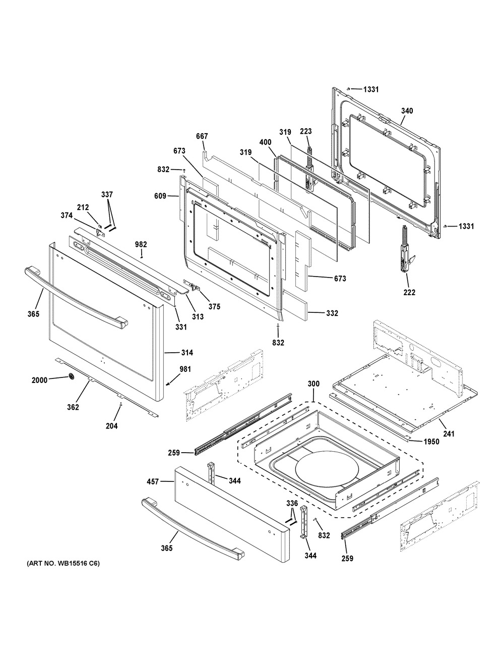 Door & Drawer Parts Diagram and Parts List for JGS760DEL3WW  General Electric Range