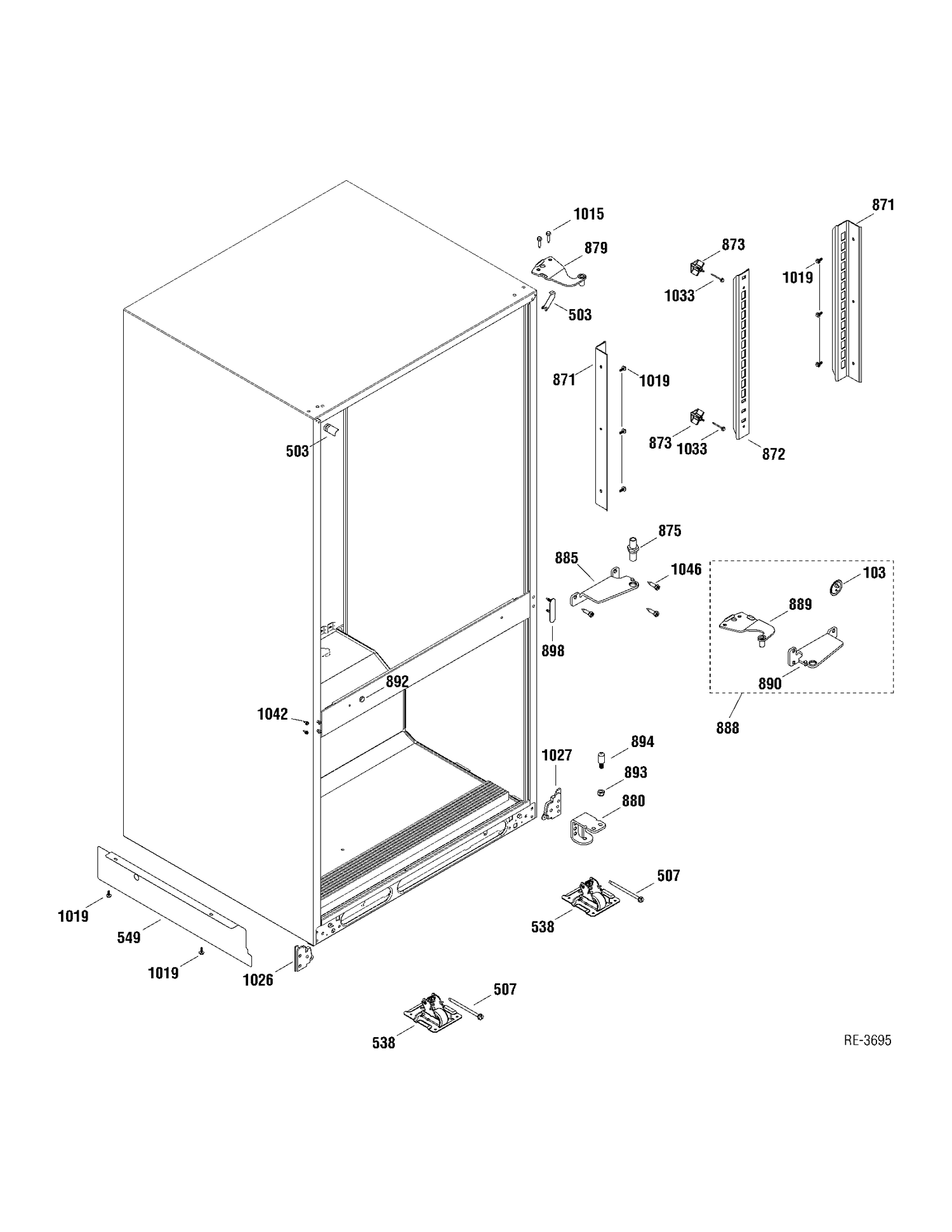 MISC CASE PARTS Diagram and Parts List for GBRC0GAXARBB  General Electric Refrigerator