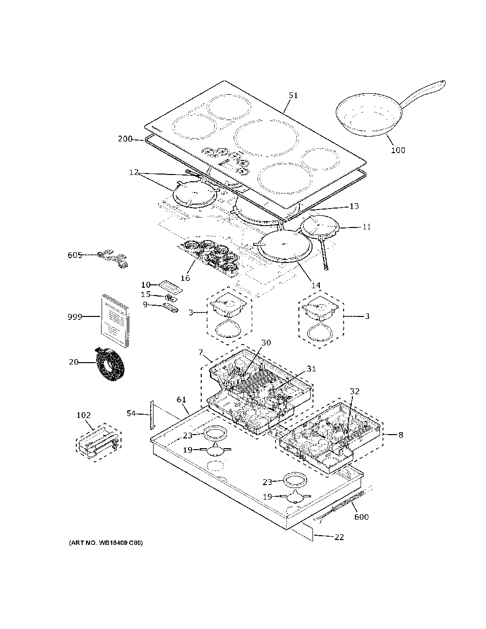 Control Panel And Cooktop Diagram and Parts List for ZHU36RDT1BB  General Electric Cooktop