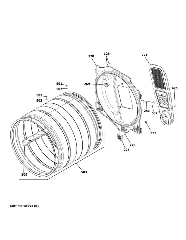 Drum Diagram and Parts List for GFD55GSPN0DG  General Electric Dryer