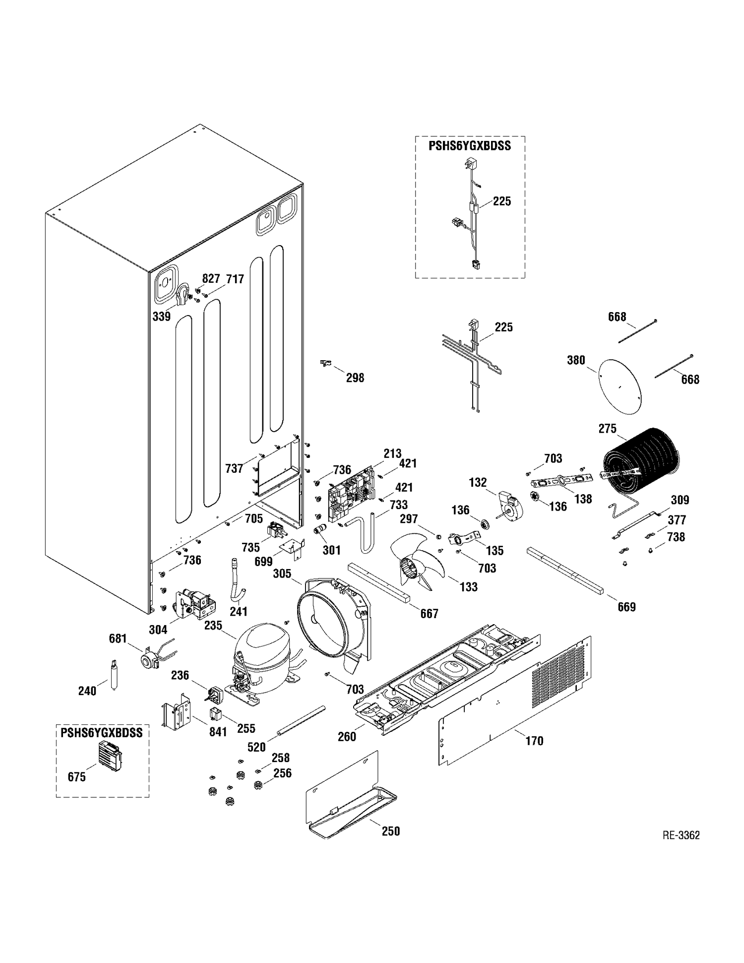 SEALED SYSTEM Diagram and Parts List for PSHS6YGXADSS  General Electric Refrigerator