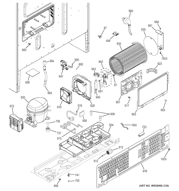 Machine Compartment Diagram and Parts List for CYE23TSDFSS  General Electric Refrigerator