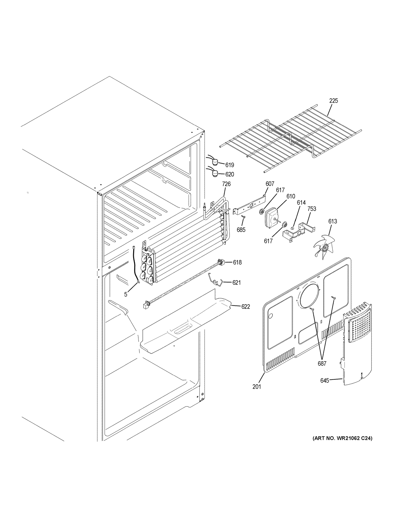 FREEZER SECTION Diagram and Parts List for GIE18ISHJRSS  General Electric Refrigerator