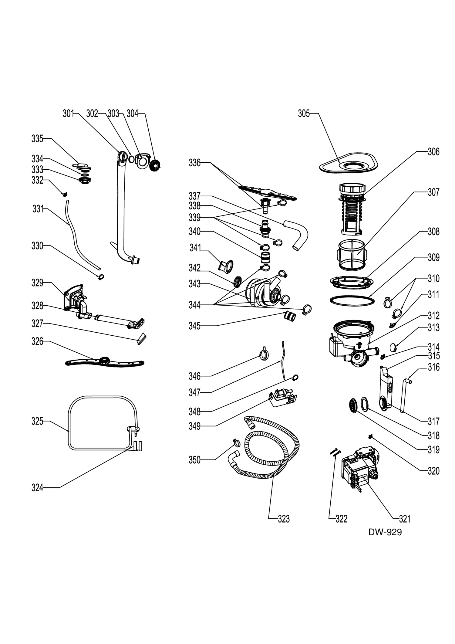 SUMP & MOTOR MECHANISM Diagram and Parts List for GDF410SGF0BB  General Electric Dishwasher