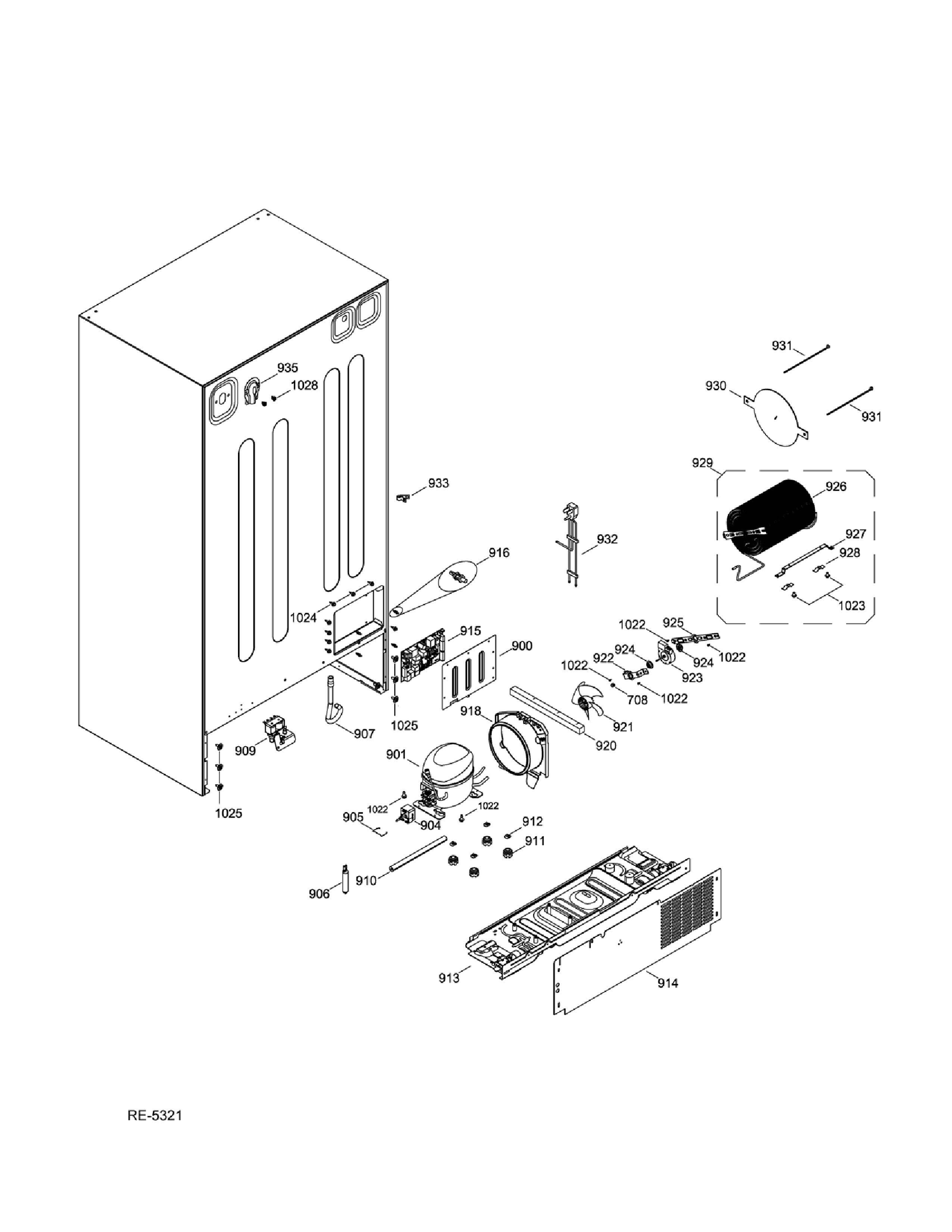SEALED SYSTEM & MOTHERBOARD Diagram and Parts List for DSRS5KGXGFGS  General Electric Refrigerator