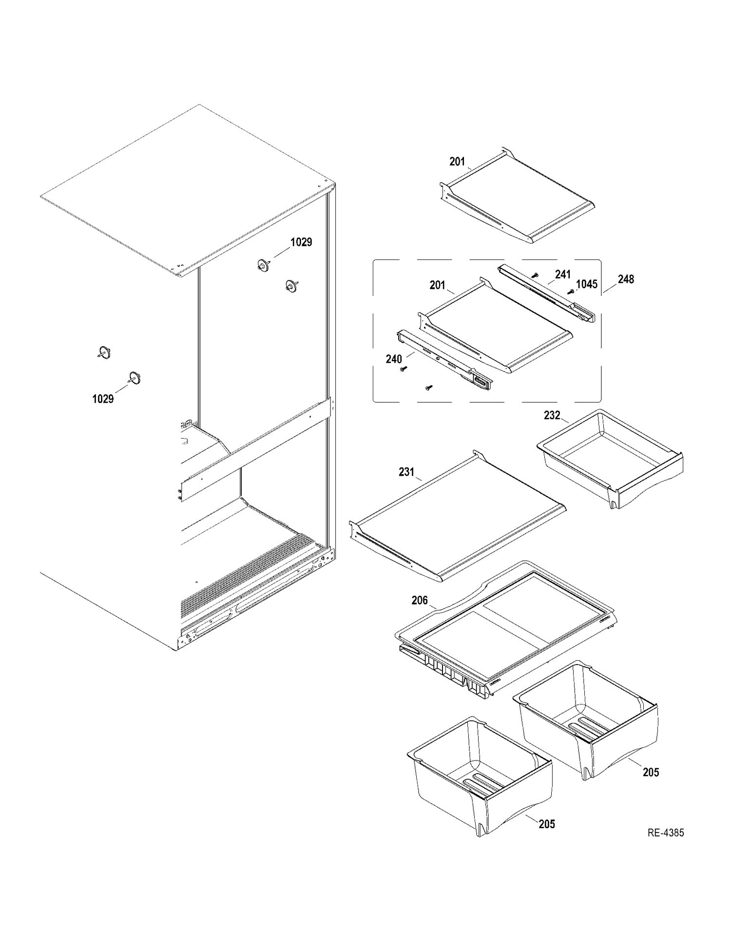 FF SHELVES Diagram and Parts List for GDRC0HBYARWW  General Electric Refrigerator