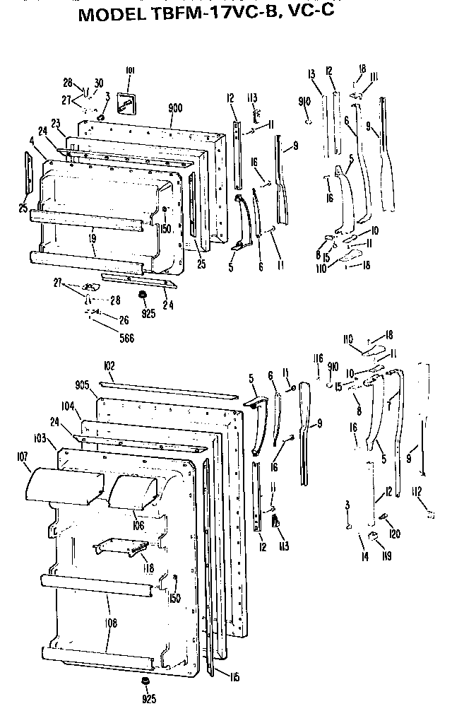 Doors Diagram and Parts List for TBFM17VCC  General Electric Refrigerator