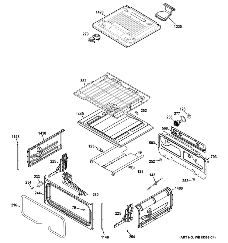 Upper Oven Diagram and Parts List for PGB950DEF2WW  General Electric Range