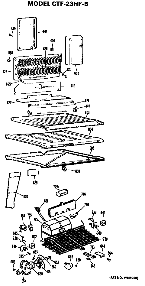 Unit Parts Diagram and Parts List for CTF23HFB  Hotpoint Refrigerator