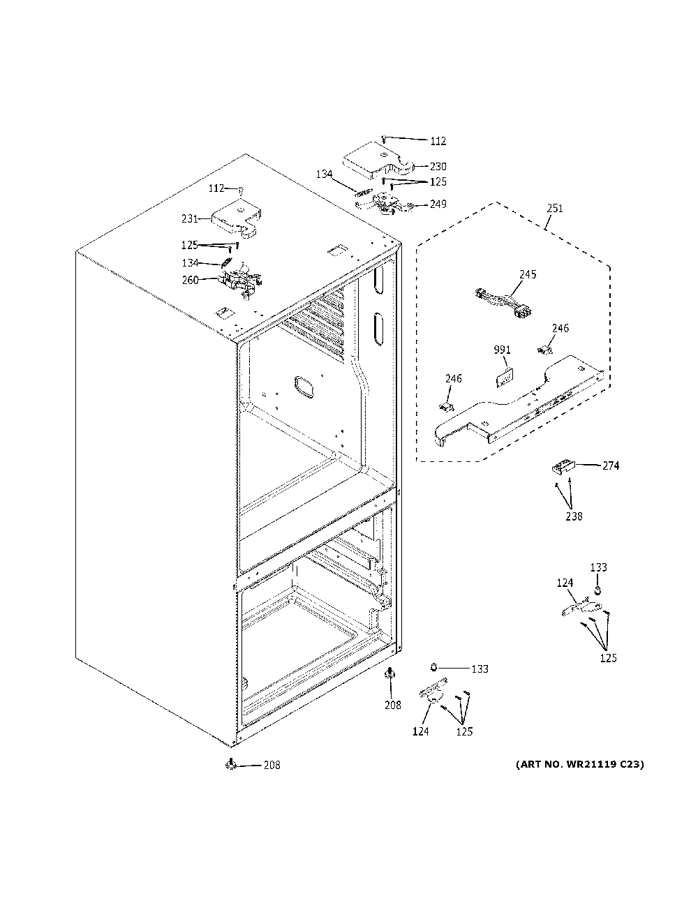 Case parts Diagram and Parts List for GFE24JMKNFES  General Electric Refrigerator