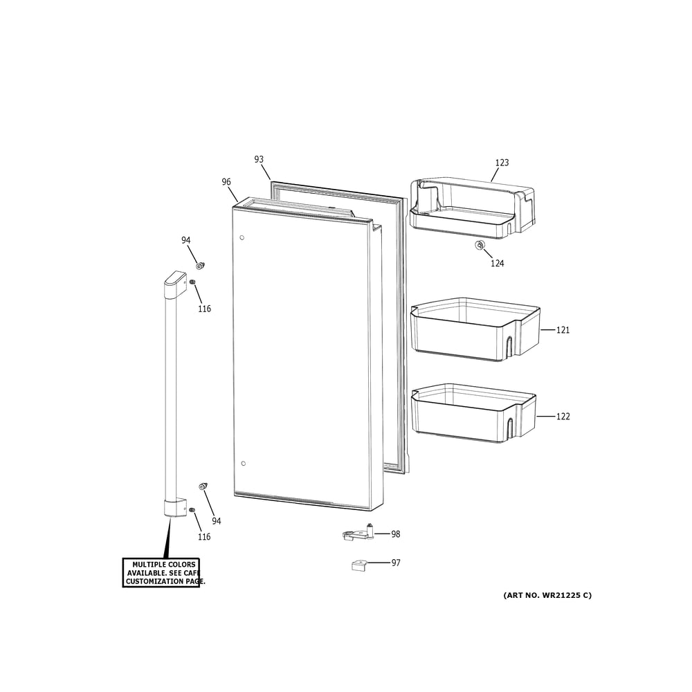Refrigerator Door - Rh Diagram and Parts List for CVE28DP4NHW2  General Electric Refrigerator