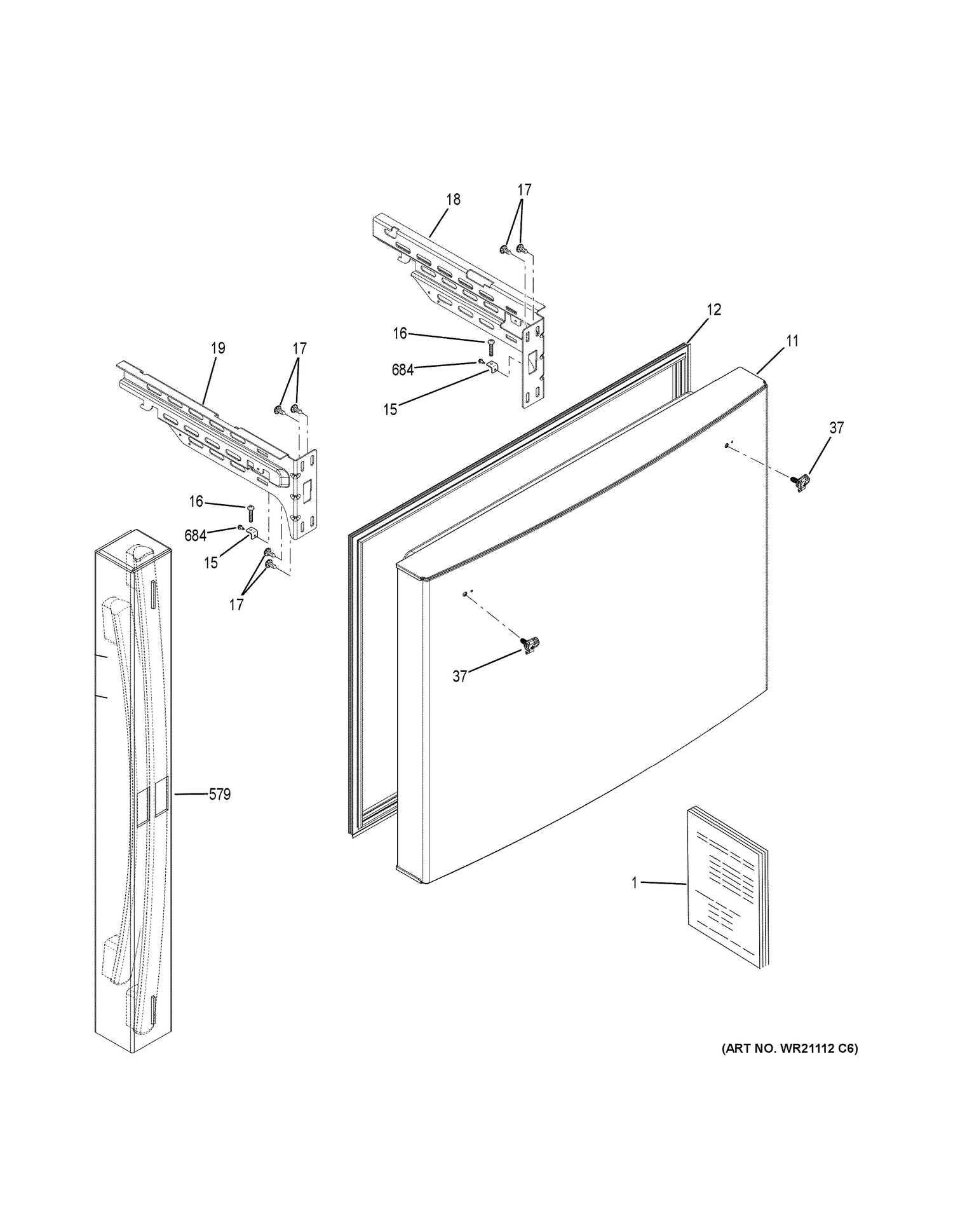 FREEZER DOOR Diagram and Parts List for GDE21EGKFRWW  General Electric Refrigerator