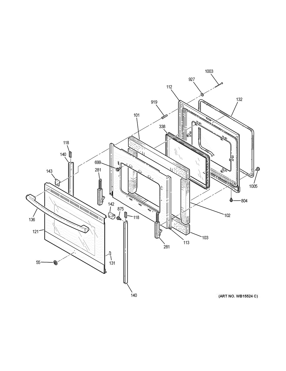 Door Diagram and Parts List for JS660EL2ES  General Electric Range
