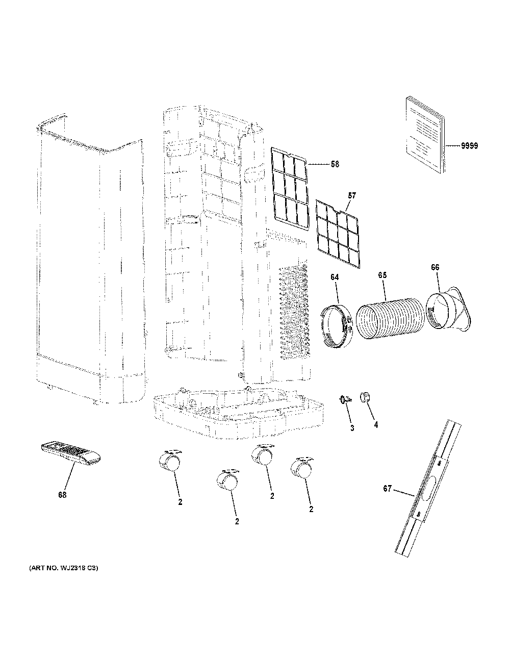 Room Air Condtioner Diagram and Parts List for APFA08YBMWG1  General Electric Air Conditioner