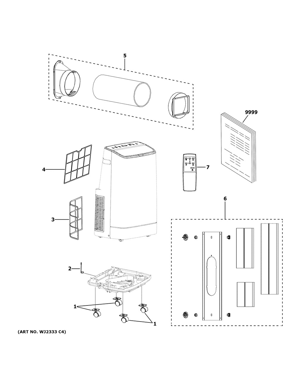 Portable Air Conditioner Diagram and Parts List for APXD10JAWBW1  General Electric Air Conditioner