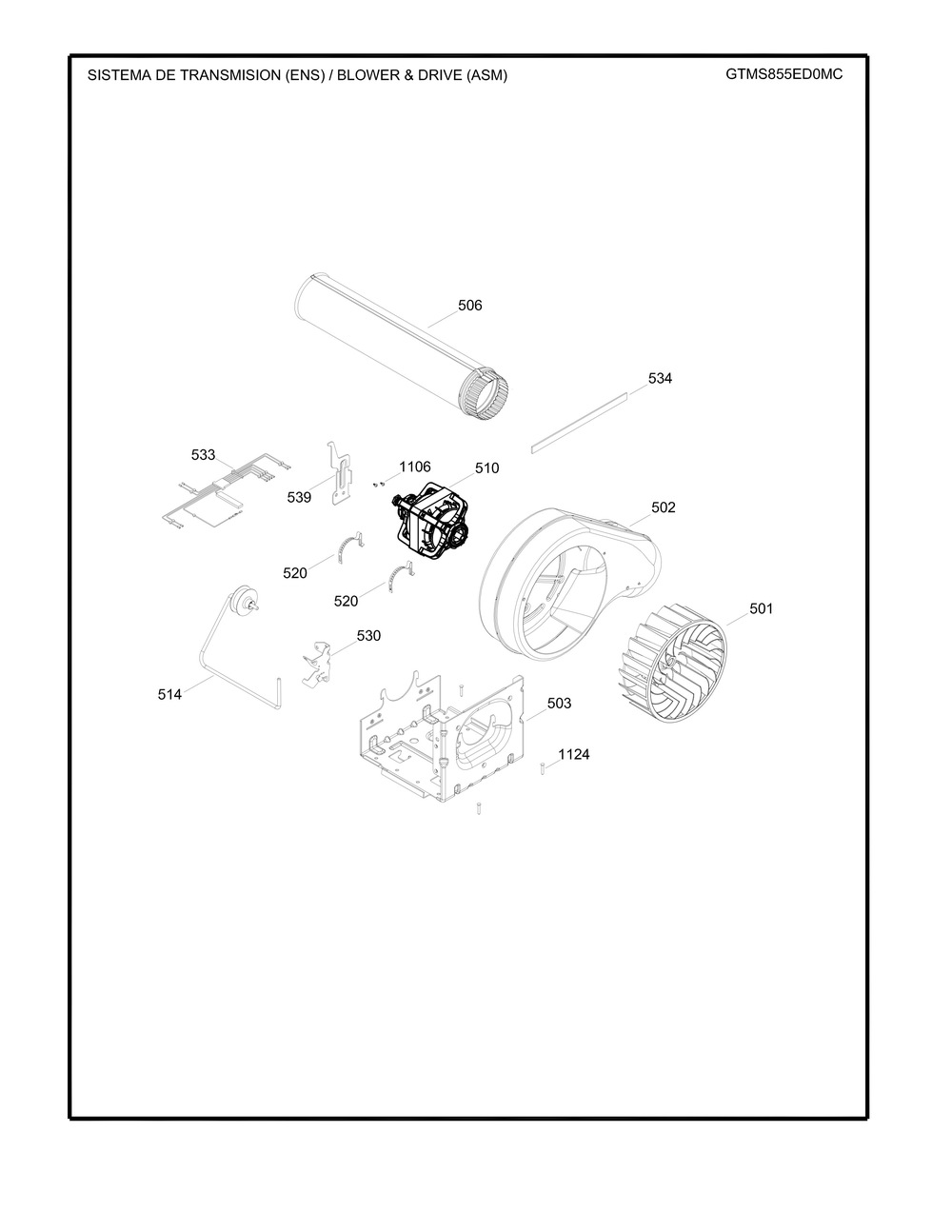 Blower And Drive Asm Diagram and Parts List for GTMX100ED4WW  General Electric Refrigerator