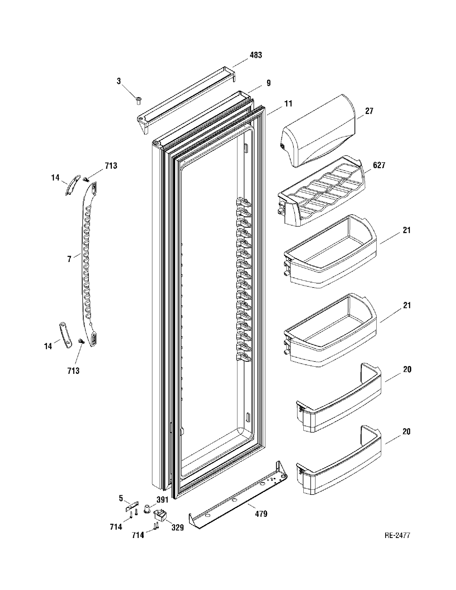 FF DOOR Diagram and Parts List for GSR23UGTAWW  General Electric Refrigerator