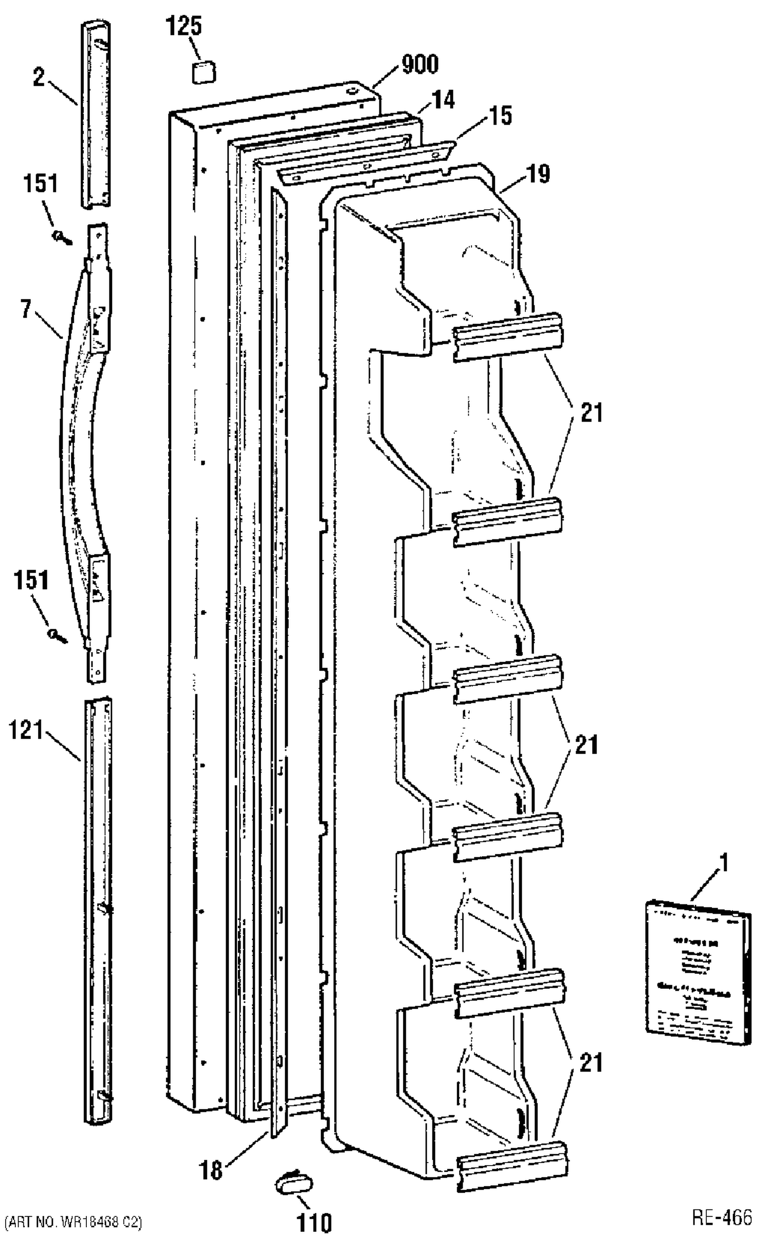 FREEZER DOOR Diagram and Parts List for 39761-1  General Electric Refrigerator