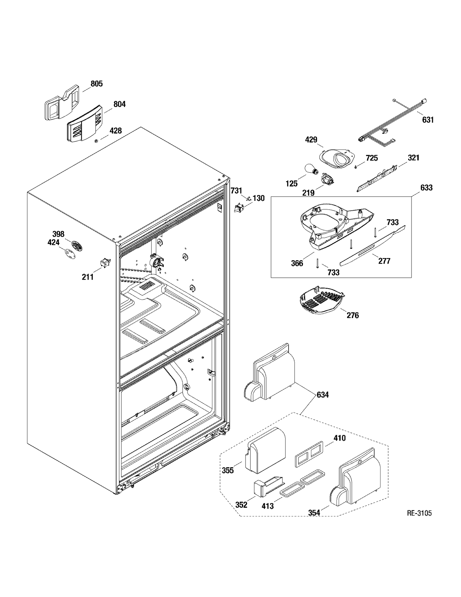 FF SECTION Diagram and Parts List for PDRS0MBXALSS  General Electric Refrigerator
