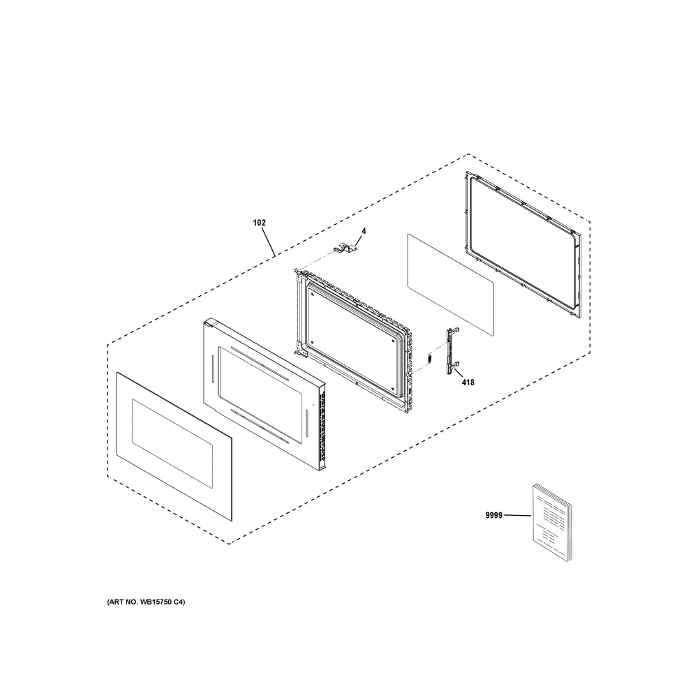 Door Parts Diagram and Parts List for ZCWK22U2W1SS  General Electric Microwave
