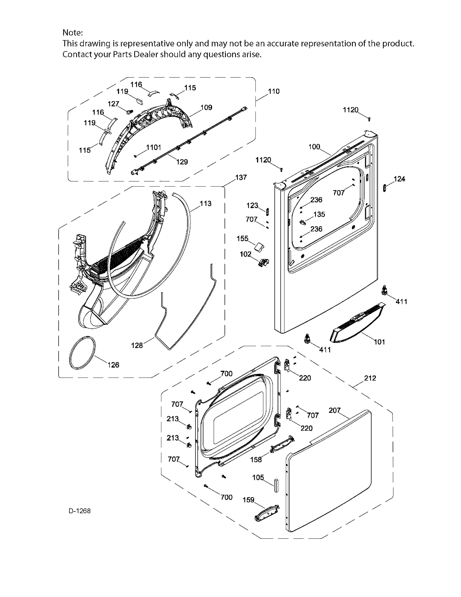 FRONT PANEL & DOOR Diagram and Parts List for GTD42GAMJ2WW  General Electric Dryer