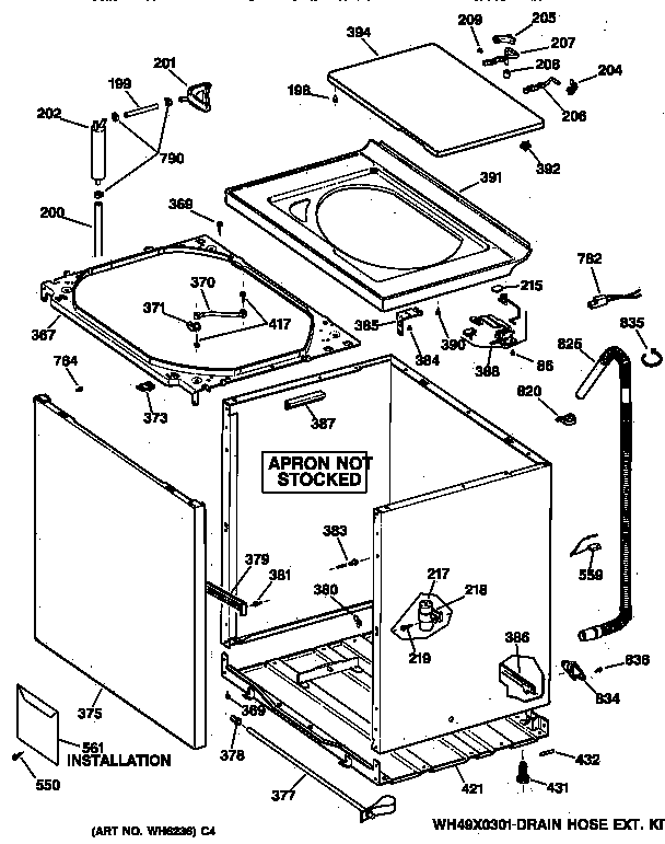 Cabinet, Cover & Front Panel Diagram and Parts List for WDSR110T5WW  General Electric Washer