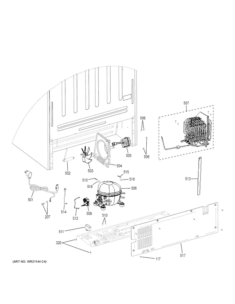Machine Compartment Diagram and Parts List for GTS21FGKBBB  General Electric Refrigerator
