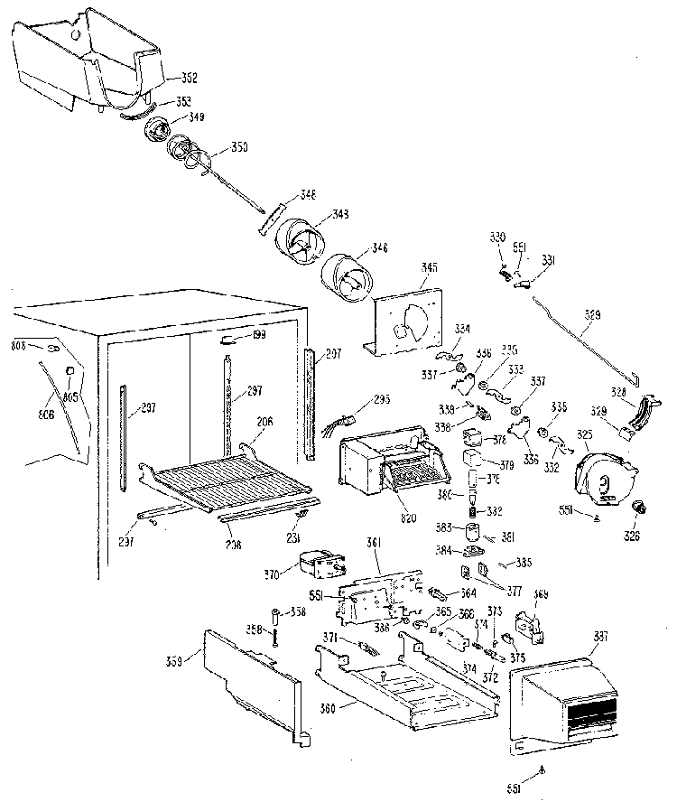 Ice Bucket Assembly Diagram and Parts List for TBX25RLE  General Electric Refrigerator