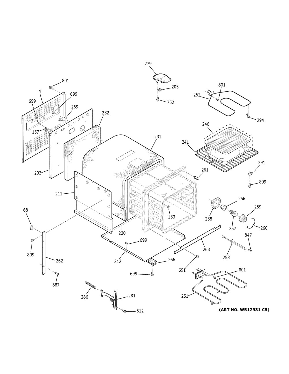Body Parts Diagram and Parts List for JRP20BJ3BB  General Electric Wall Oven