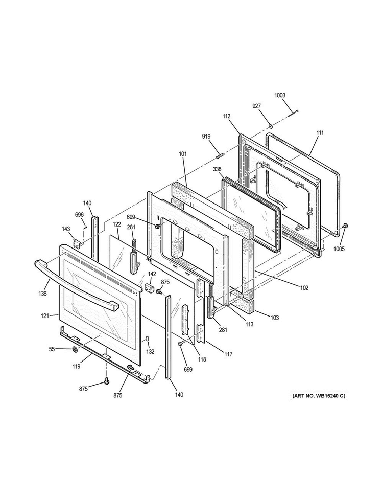 Door Diagram and Parts List for JB620RF2SS  General Electric Range