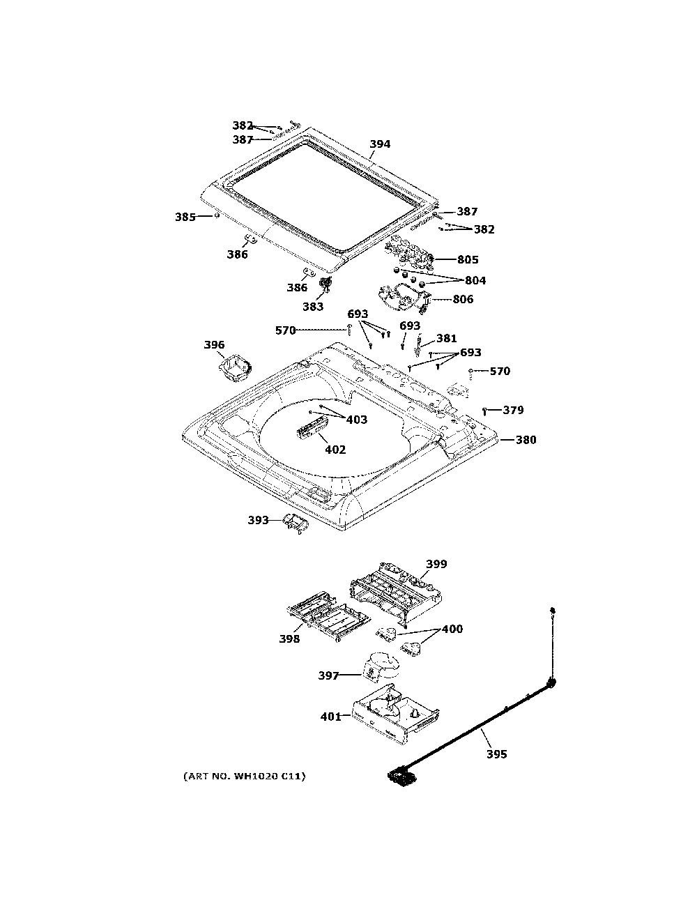 Top Panel And Lid Diagram and Parts List for GTW725BPN1DG  General Electric Washer