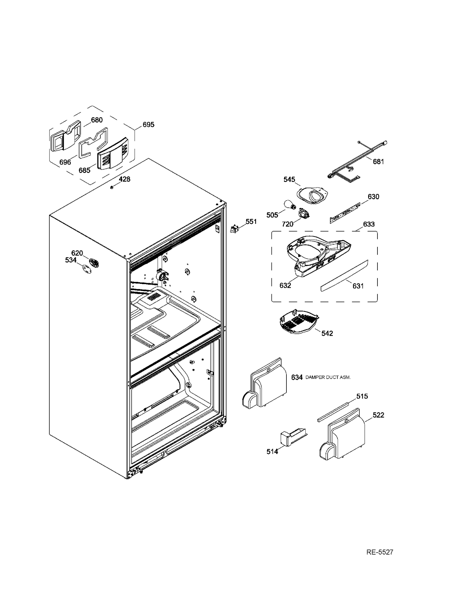 FF FUNCTIONAL PARTS Diagram and Parts List for GDR20DSEARBS  General Electric Refrigerator