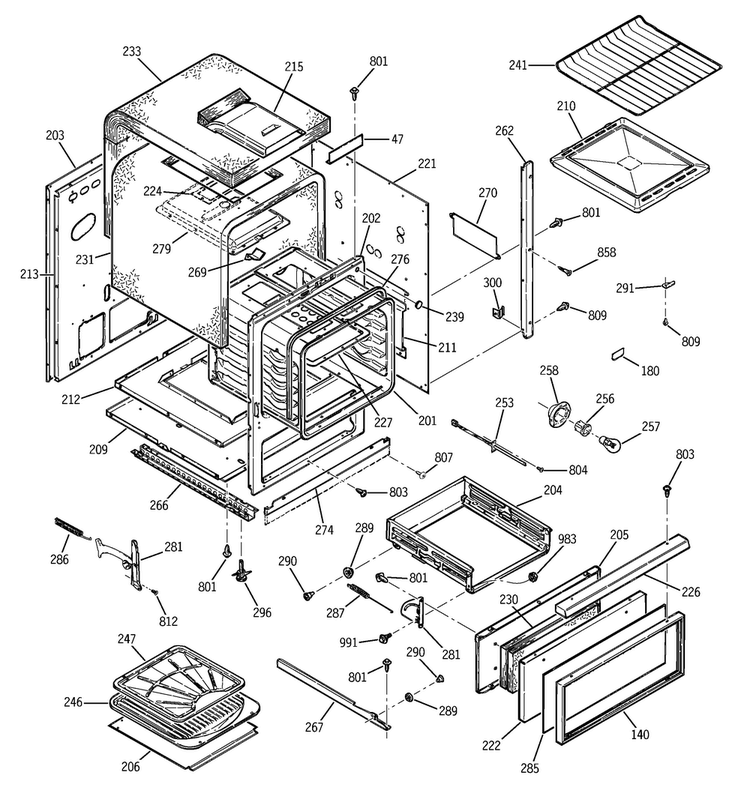Body Parts Diagram and Parts List for JGRS14BEW4BB  General Electric Wall Oven