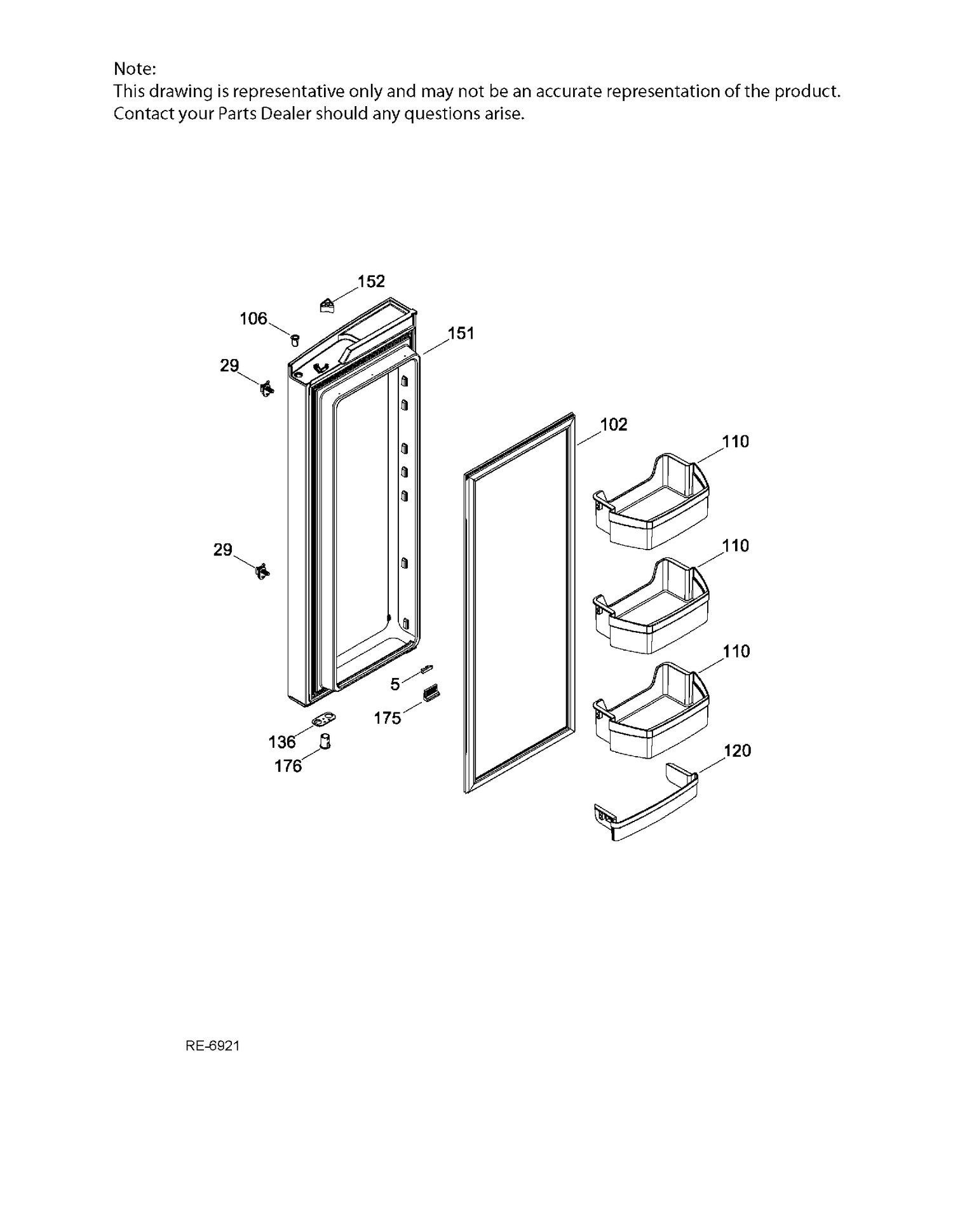 FF DOOR RT Diagram and Parts List for PNE25JGKBKBB  General Electric Refrigerator