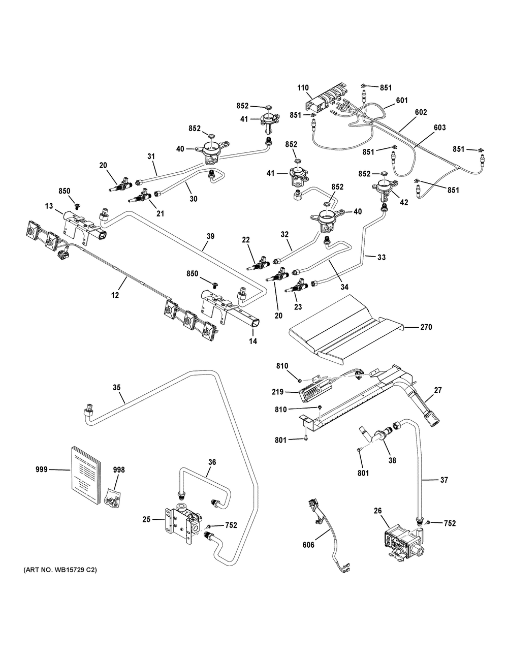 Gas And Burner Parts Diagram and Parts List for GGS600AV1ES  General Electric Range