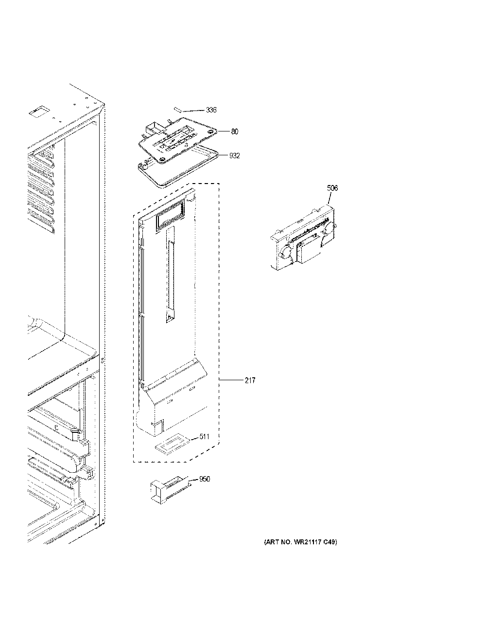 Fresh Food Section Diagram and Parts List for GBE21DYKBRFS  General Electric Refrigerator