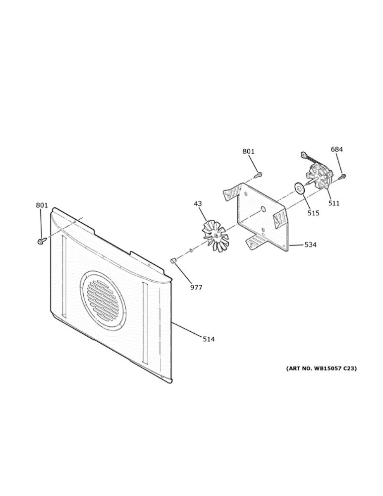 Convection Fan Diagram and Parts List for JB735DP2WW  General Electric Range